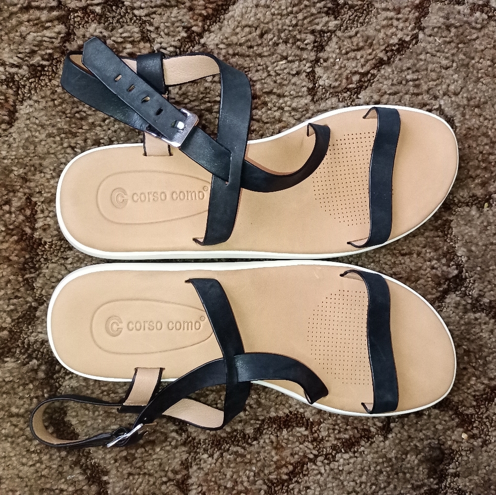 Corso Como Black Leather Strappy Sandals Celano size 9 1/2
